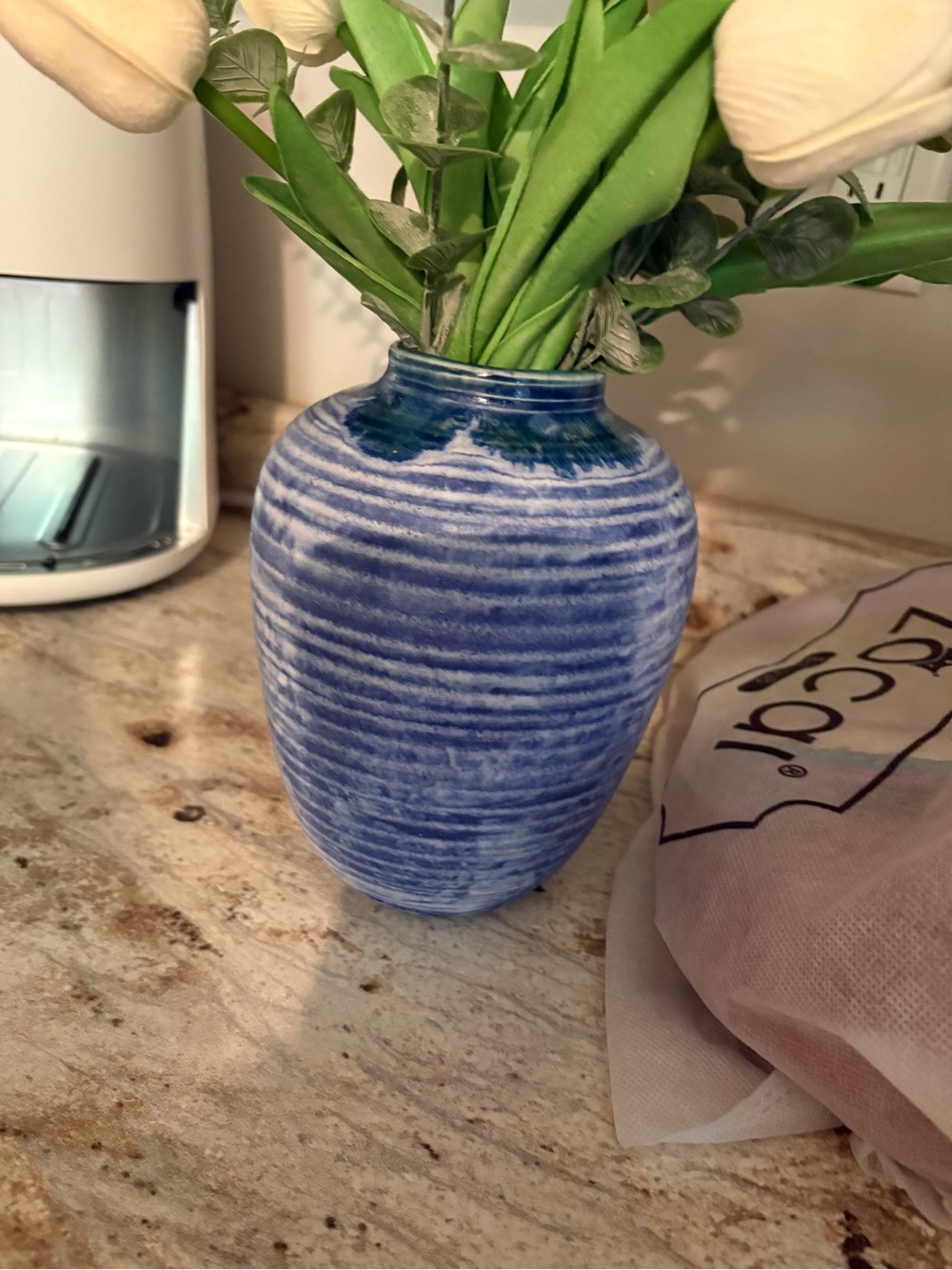 Blue Striped Ceramic Vase by